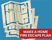 home escape plan graphic with layout sheets of paper and overlay text