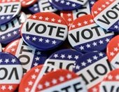 Vote buttons with red white and blue 