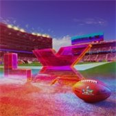 Super Bowl LIX graphic showing a football on the field with text urging fans to designate a sober driver and not drive drunk