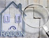 graphic with Radon text and house outline overlay on white brick