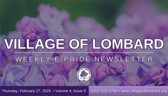 Village of Lombard E-News Header with purple lilacs in background 