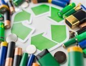 batteries in circle with green recycling symbol in middle