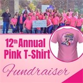 Lombard Fire Department Pink T Shirt Fundraiser promotional graphic with overlay text and group photo from last donation