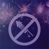 fireworks in sky with fireworks prohibited symbol