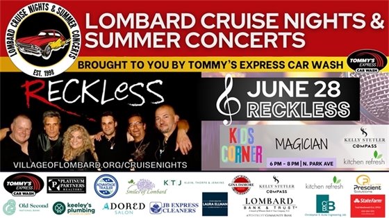 promotional graphic highlighting the band Reckless, event details and sponsors of the series