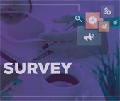 purple graphic with text displaying survey