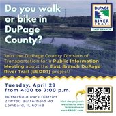 promotional graphic for the public information meeting with event details and pond in park in background