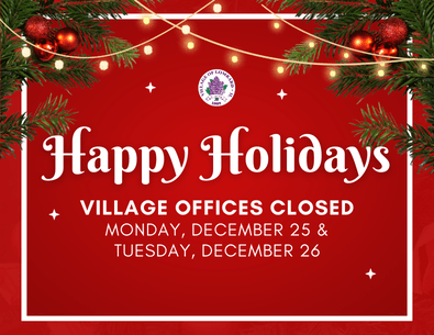 red holiday background with pines and lights and overlay text about closure 