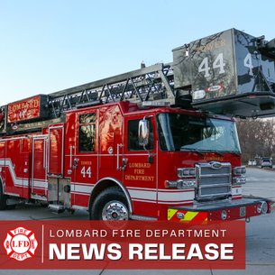 Lombard fire department news release graphic with new fire engine in background
