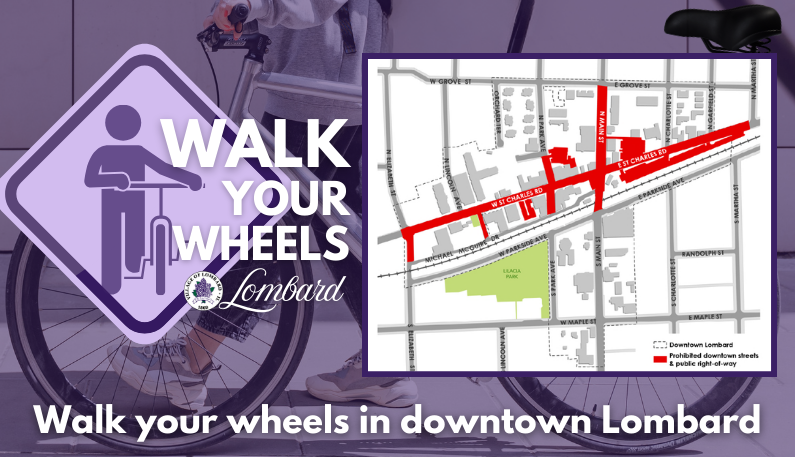 Walk Your Wheels promotional graphic with map depicting downtown area
