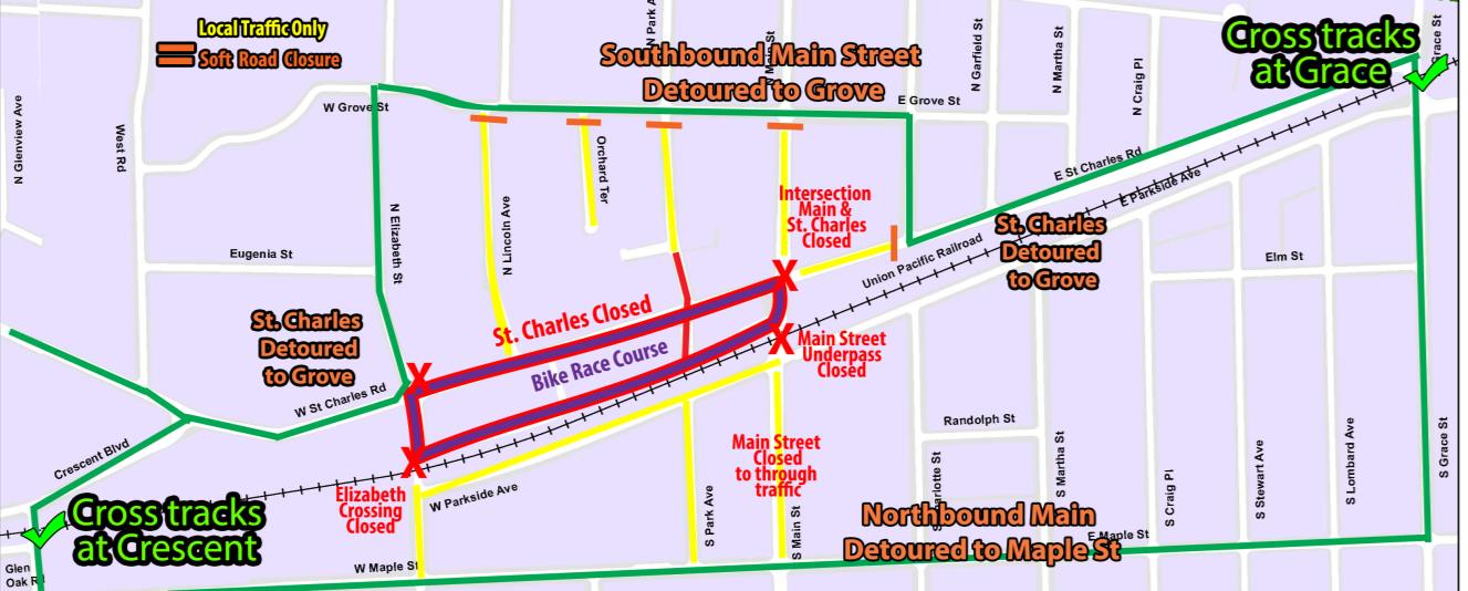 aerial map depicting detours scheduled for the lombard bicycle classic event