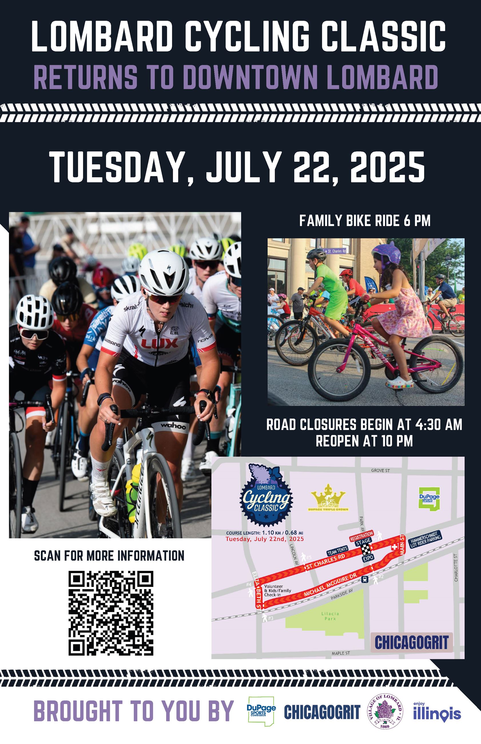 promotional flyer with event details for Lombard bicycle classic