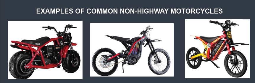 graphic depicting three examples of non-highway motorcycles