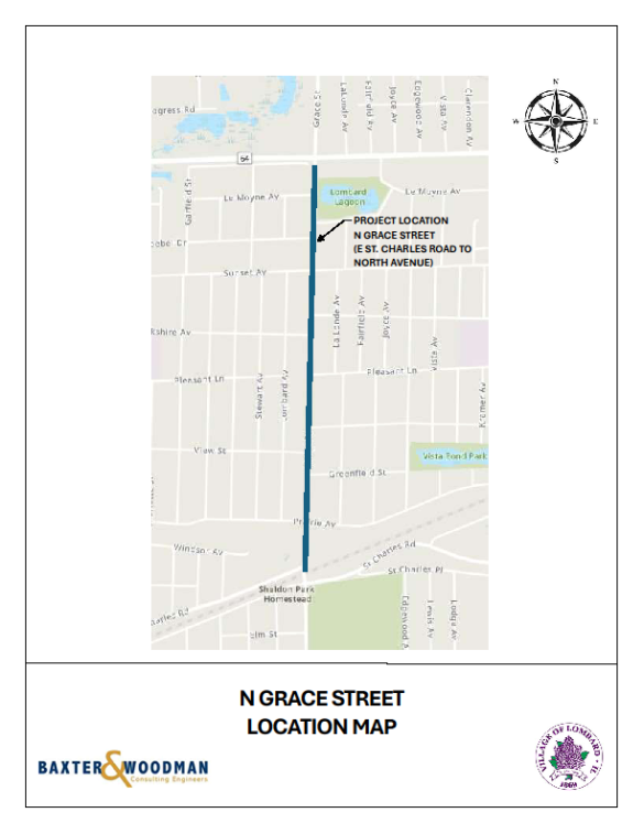 map depicting area of N Grace Street that will have work done